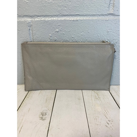 Michael Kors Grey Pebbled Leather Wristlet Clutch Silver MK Logo Medallion - Picture 3 of 7
